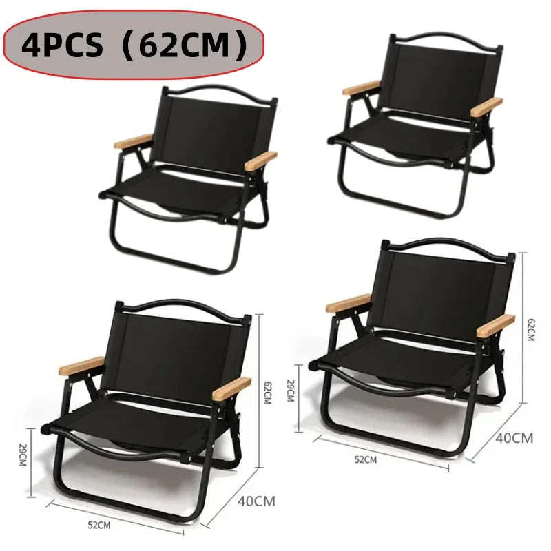 Foldable Lawn Chairs Set with Beech Wood Armrests – Heavy-Duty Steel Frame & Oxford Fabric