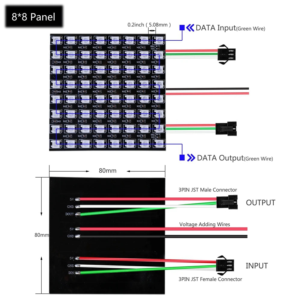 Flexible RGB Matrix LED Panel WS2812B – Individually Addressable Matrix LED Display (4x12, 8x8, 16x16, 8x32)