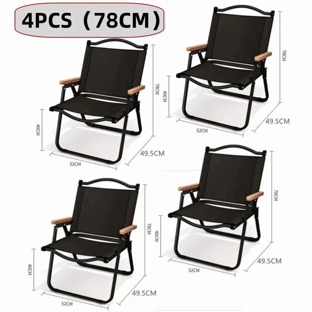 Foldable Lawn Chairs Set with Beech Wood Armrests – Heavy-Duty Steel Frame & Oxford Fabric