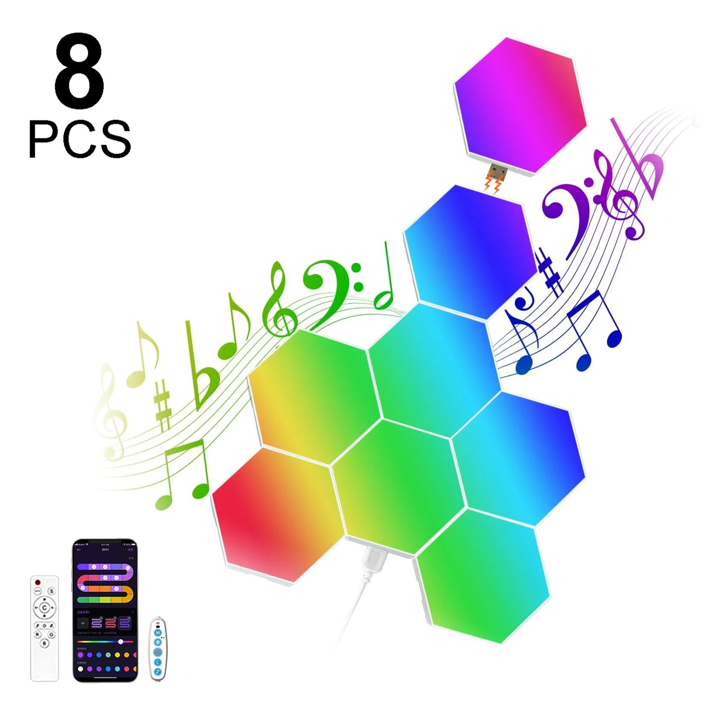 Fivemi RGB Hexagon Wall Lights Panels – Smart App + Remote, Music Sync, DIY Modular Decor