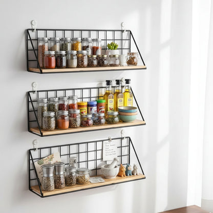 Top Shelves Bundle (3-Pack) – Metal & Wood Wall Shelves for Kitchen, Bathroom & Home Storage