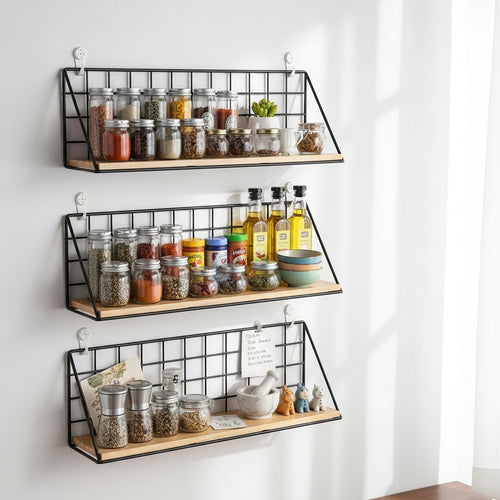 Top Shelves Bundle (3-Pack) – Metal & Wood Wall Shelves for Kitchen, Bathroom & Home Storage
