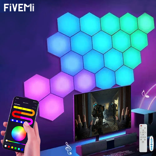 Fivemi RGB Hexagon Wall Lights Panels – Smart App + Remote, Music Sync, DIY Modular Decor