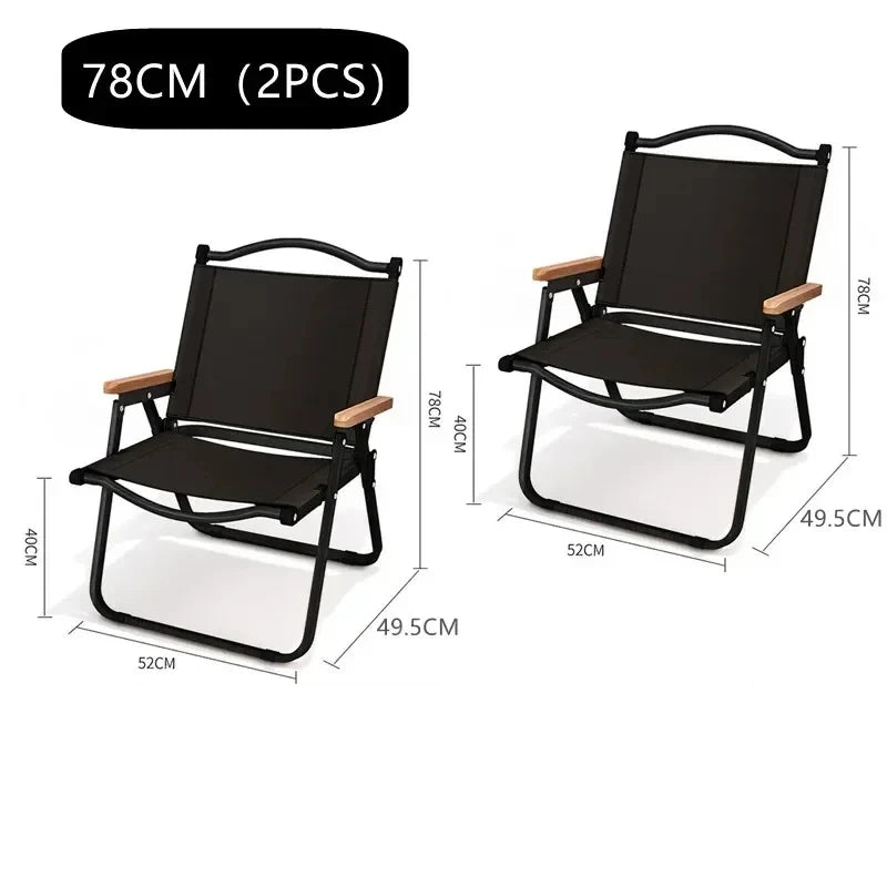 Foldable Lawn Chairs Set with Beech Wood Armrests – Heavy-Duty Steel Frame & Oxford Fabric
